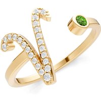Letter V Peridot and Diamond Initial Letter Birthstone Open Ring in 9ct Gold