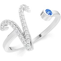 Letter V Swiss Blue Topaz and Diamond Initial Letter Birthstone Open Ring in 18ct White Gold