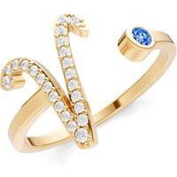 Letter V Swiss Blue Topaz and Diamond Initial Letter Birthstone Open Ring in 18ct Gold