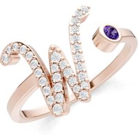Letter W Amethyst and Diamond Initial Letter Birthstone Open Ring in 9ct Rose Gold