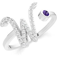 Letter W Amethyst and Diamond Initial Letter Birthstone Open Ring in 9ct White Gold