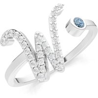 Letter W Aquamarine and Diamond Initial Letter Birthstone Open Ring in 18ct White Gold