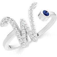 Letter W Sapphire and Diamond Initial Letter Birthstone Open Ring in 9ct White Gold