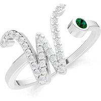 Letter W Emerald and Diamond Initial Letter Birthstone Open Ring in 18ct White Gold