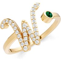 Letter W Emerald and Diamond Initial Letter Birthstone Open Ring in 9ct Gold