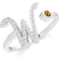 Letter W Citrine and Diamond Initial Letter Birthstone Open Ring in 9ct White Gold