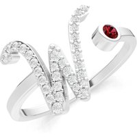 Letter W Garnet and Diamond Initial Letter Birthstone Open Ring in 18ct White Gold