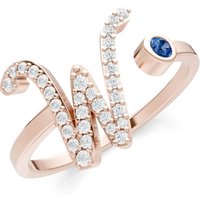 Letter W London Blue Topaz and Diamond Initial Letter Birthstone Open Ring in 9ct Rose Gold