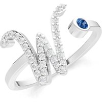 Letter W London Blue Topaz and Diamond Initial Letter Birthstone Open Ring in 18ct White Gold