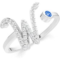 Letter W Swiss Blue Topaz and Diamond Initial Letter Birthstone Open Ring in 9ct White Gold
