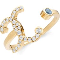 Letter X Aquamarine and Diamond Initial Letter Birthstone Open Ring in 9ct Gold