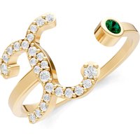 Letter X Emerald and Diamond Initial Letter Birthstone Open Ring in 18ct Gold