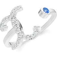 Letter X Swiss Blue Topaz and Diamond Initial Letter Birthstone Open Ring in 9ct White Gold