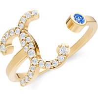 Letter X Swiss Blue Topaz and Diamond Initial Letter Birthstone Open Ring in 9ct Gold
