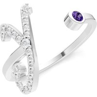 Letter Y Amethyst and Diamond Initial Letter Birthstone Open Ring in 18ct White Gold