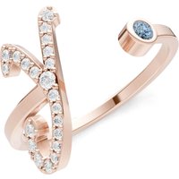 Letter Y Aquamarine and Diamond Initial Letter Birthstone Open Ring in 9ct Rose Gold