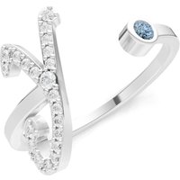Letter Y Aquamarine and Diamond Initial Letter Birthstone Open Ring in 18ct White Gold