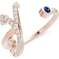 Letter Y Sapphire and Diamond Initial Letter Birthstone Open Ring in 9ct Rose Gold