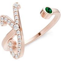 Letter Y Emerald and Diamond Initial Letter Birthstone Open Ring in 9ct Rose Gold