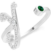 Letter Y Emerald and Diamond Initial Letter Birthstone Open Ring in 18ct White Gold