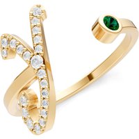 Letter Y Emerald and Diamond Initial Letter Birthstone Open Ring in 18ct Gold