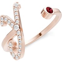 Letter Y Garnet and Diamond Initial Letter Birthstone Open Ring in 9ct Rose Gold