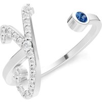 Letter Y London Blue Topaz and Diamond Initial Letter Birthstone Open Ring in 9ct White Gold