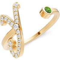 Letter Y Peridot and Diamond Initial Letter Birthstone Open Ring in 9ct Gold