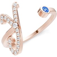 Letter Y Swiss Blue Topaz and Diamond Initial Letter Birthstone Open Ring in 9ct Rose Gold