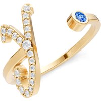 Letter Y Swiss Blue Topaz and Diamond Initial Letter Birthstone Open Ring in 18ct Gold