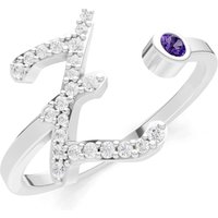 Letter Z Amethyst and Diamond Initial Letter Birthstone Open Ring in 9ct White Gold