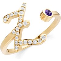 Letter Z Amethyst and Diamond Initial Letter Birthstone Open Ring in 9ct Gold