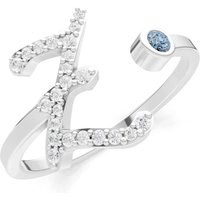 Letter Z Aquamarine and Diamond Initial Letter Birthstone Open Ring in 18ct White Gold