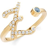 Letter Z Aquamarine and Diamond Initial Letter Birthstone Open Ring in 18ct Gold