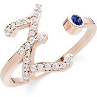 Letter Z Sapphire and Diamond Initial Letter Birthstone Open Ring in 9ct Rose Gold