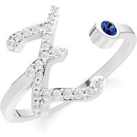 Letter Z Sapphire and Diamond Initial Letter Birthstone Open Ring in 9ct White Gold