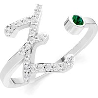Letter Z Emerald and Diamond Initial Letter Birthstone Open Ring in 18ct White Gold