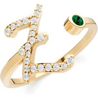 Letter Z Emerald and Diamond Initial Letter Birthstone Open Ring in 18ct Gold