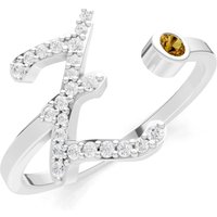 Letter Z Citrine and Diamond Initial Letter Birthstone Open Ring in 9ct White Gold