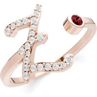 Letter Z Garnet and Diamond Initial Letter Birthstone Open Ring in 9ct Rose Gold