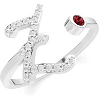 Letter Z Garnet and Diamond Initial Letter Birthstone Open Ring in 18ct White Gold
