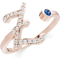 Letter Z London Blue Topaz and Diamond Initial Letter Birthstone Open Ring in 9ct Rose Gold