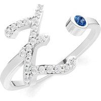 Letter Z London Blue Topaz and Diamond Initial Letter Birthstone Open Ring in 9ct White Gold