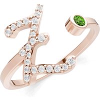 Letter Z Peridot and Diamond Initial Letter Birthstone Open Ring in 9ct Rose Gold