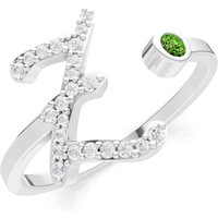 Letter Z Peridot and Diamond Initial Letter Birthstone Open Ring in 18ct White Gold