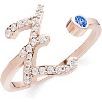 Letter Z Swiss Blue Topaz and Diamond Initial Letter Birthstone Open Ring in 9ct Rose Gold