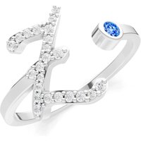 Letter Z Swiss Blue Topaz and Diamond Initial Letter Birthstone Open Ring in 18ct White Gold