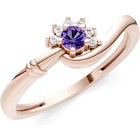 Amethyst and Diamond Floral Cluster Prong Ring in 9ct Rose Gold