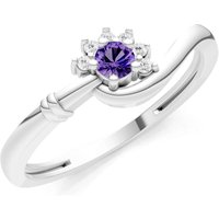 Amethyst and Diamond Floral Cluster Prong Ring in 9ct White Gold