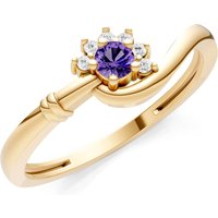 Amethyst and Diamond Floral Cluster Prong Ring in 9ct Gold